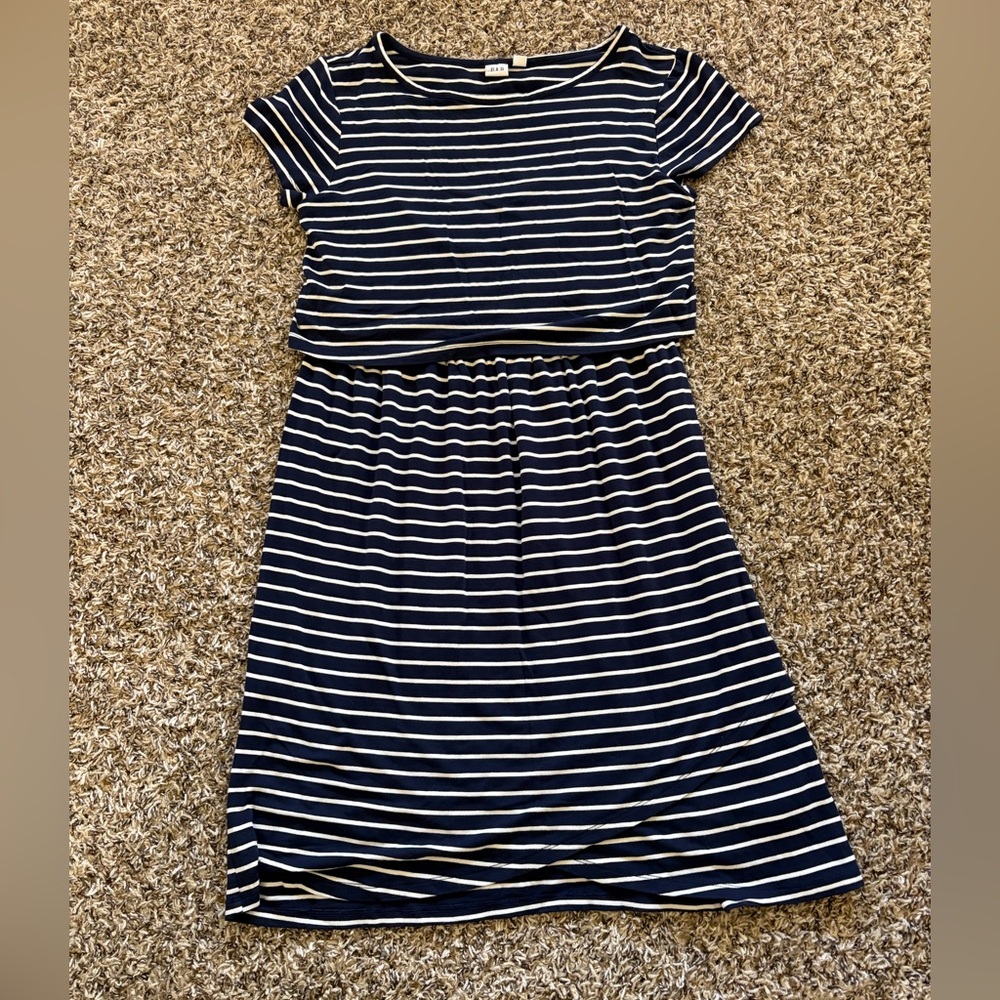 Gap Maternity / Nursing Navy and White Stripe Short Sleeve Dress in Size Small